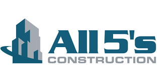 Logo for All 5s Construction with stylized buildings and bold blue text.