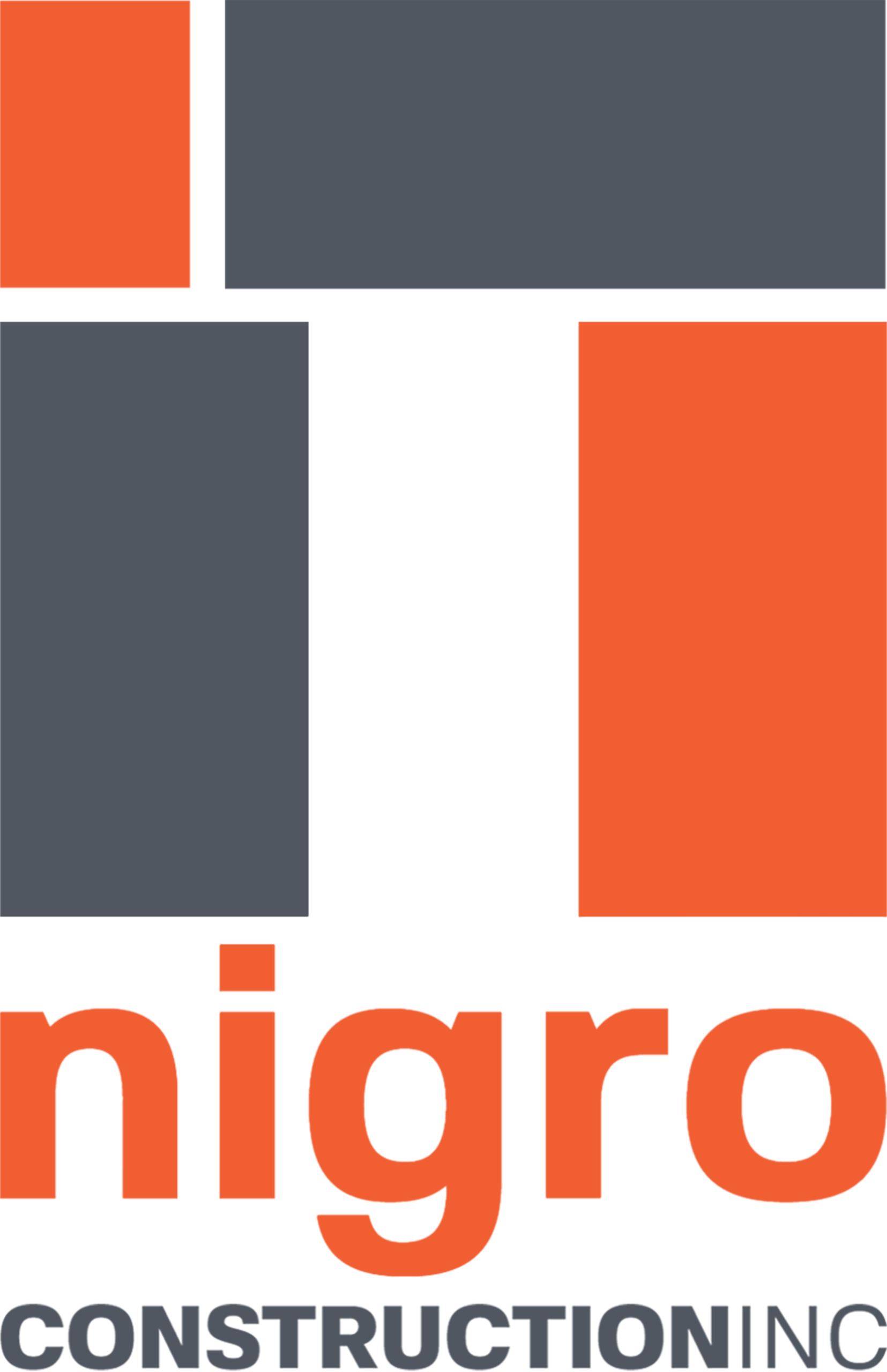 Logo for Nigro Construction Inc. with orange and dark gray geometric shapes above the company name.