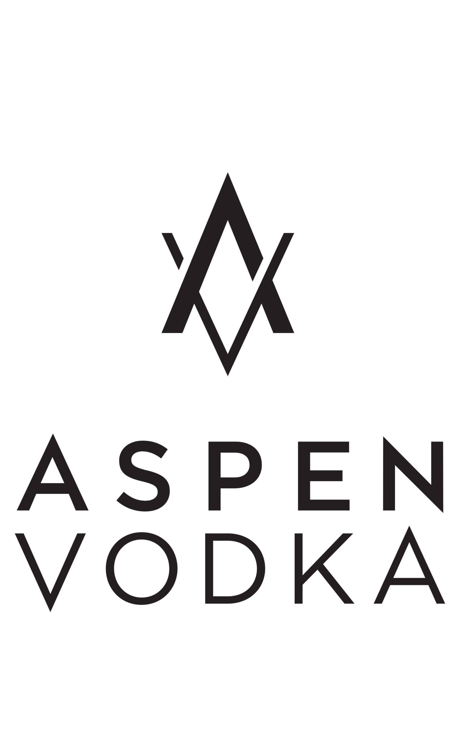 Aspen Vodka logo with stylized AV design above the brand name in bold, black letters on a white background.