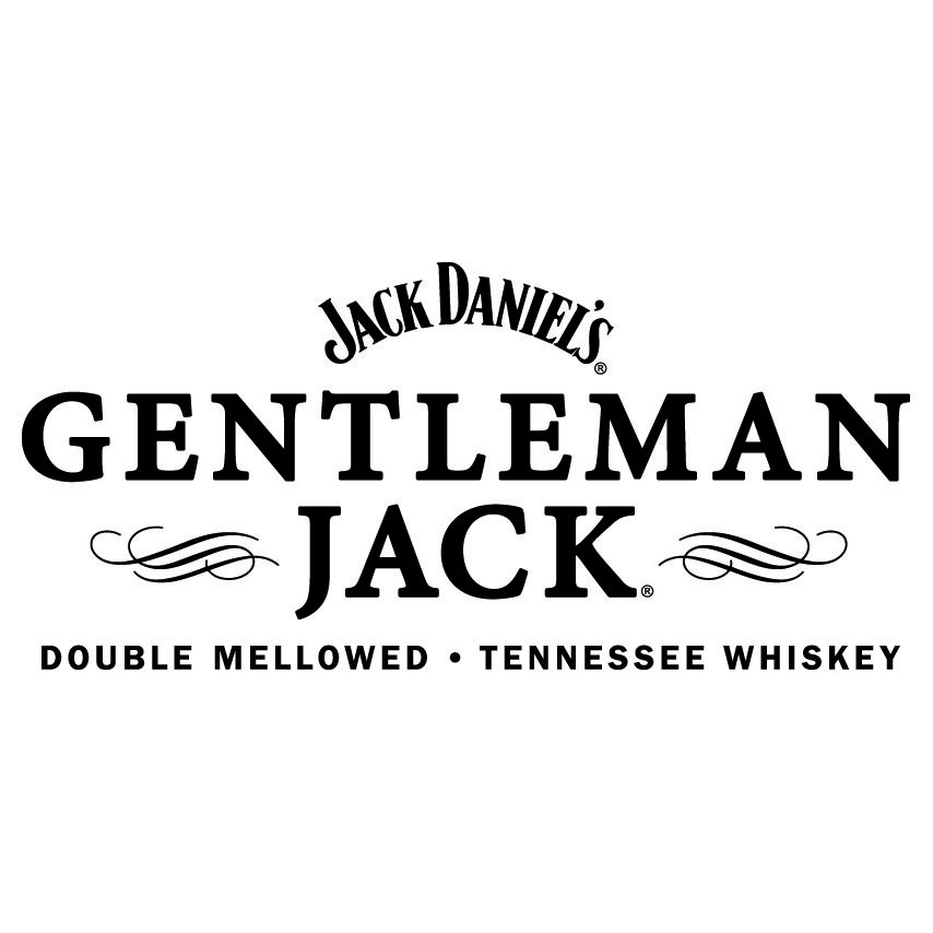 Jack Daniels Gentleman Jack logo with text: Double Mellowed, Tennessee Whiskey. Black letters on white background.