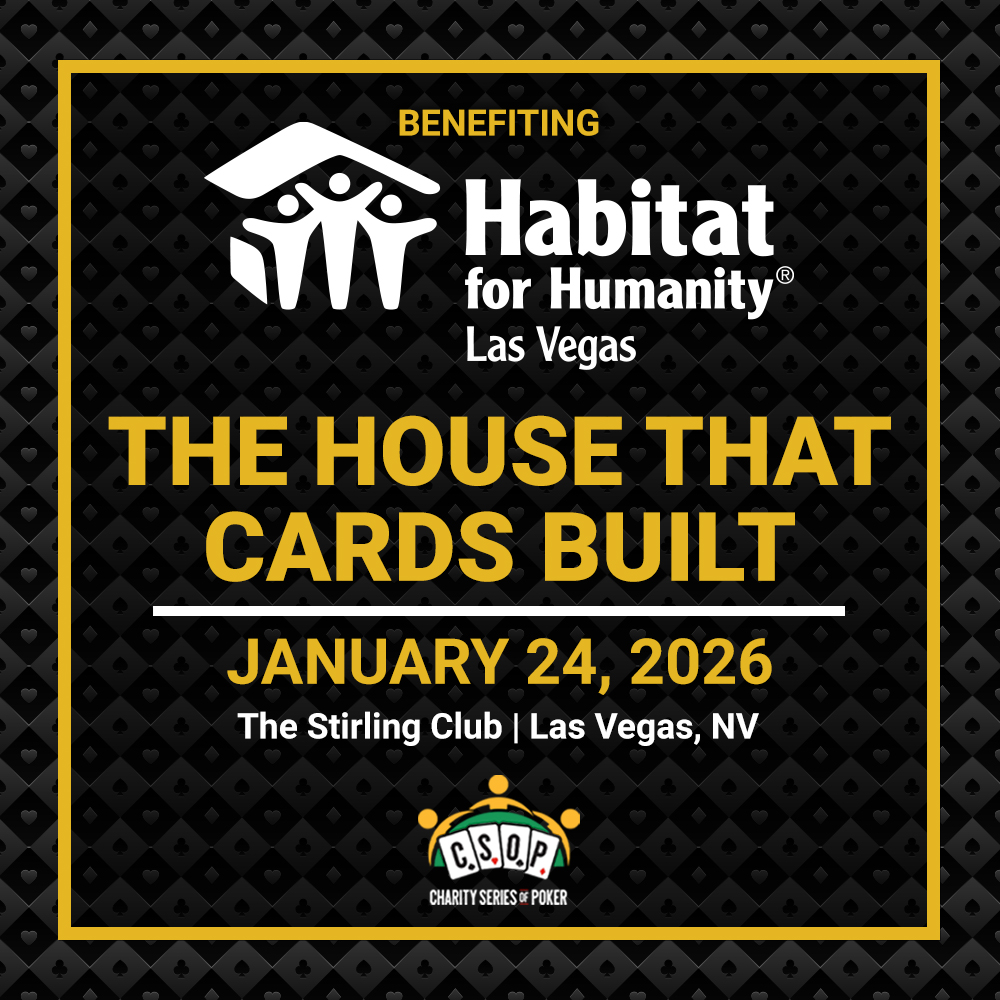 Event poster for The House That Cards Built benefiting Habitat for Humanity Las Vegas, January 24, 2026.