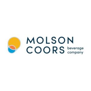 Molson Coors Beverage Company logo with abstract yellow and blue shapes on a white background.