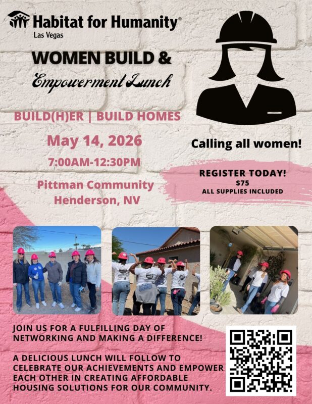 Flyer for Women Build & Empowerment Lunch by Habitat for Humanity with event details and photos of women builders.